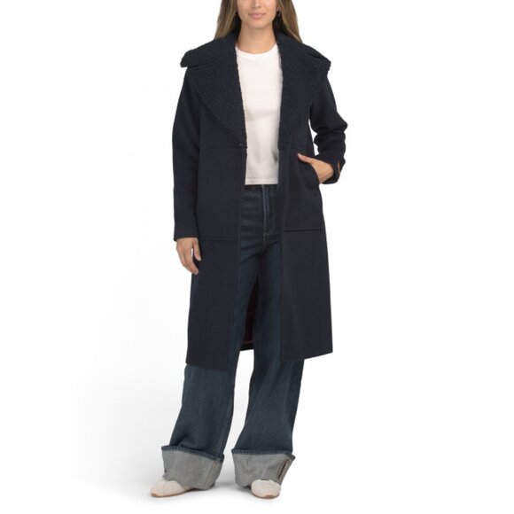 SCOTCH & SODA Night Button Front Overcoat With Sherpa Collar - Picture 1 of 2